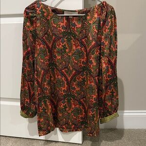 LOFT Women's Paisley Blouse - Red, Green, and Orange